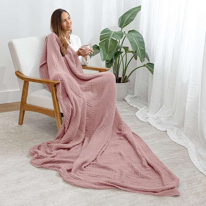 Comfy Cubs Adult Muslin Blanket 90x66” Twin Swaddle Blankets, Mauve | 6 Layer Soft, Breathable & Lightweight Muslin Adult Blanket - Machine Washable & Designed in the US Bedding for All Seasons
