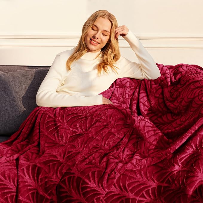 Whale Flotilla Soft Flannel Fleece Throw Blanket for Couch, Red | Cozy Lightweight Breathable Velvet Sofa Throws, Plush Fluffy Vintage Pattern Decorative Blanket for Bed, All Season, 50"x60"