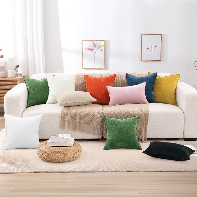 decorUhome Chenille Ultimate Gray Throw Pillow Covers 16x16 Set of 2 | Fall Soft Couch Decorative Modern Velvet Pillow Cases with Elegant Design for Sofa Bed Living Room Home Decor