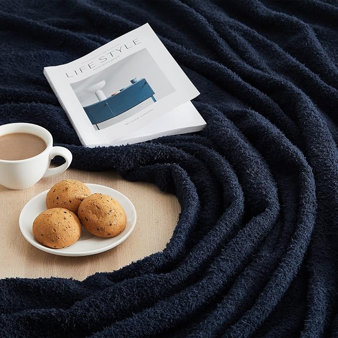 Super Soft Knit Throw Blanket Twin Size Navy-Lightweight Plush Fuzzy Fluffy Warm Cozy Blankets and Throws for Sofa Bed All Season Use, 60x80 inches