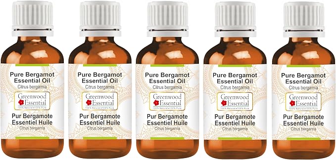 Greenwood Essential Pure Bergamot Essential Oil (Citrus bergamia) Steam Distilled (Pack of Five) 100ml X 5 (16.9 oz)