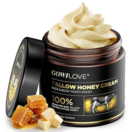 12Hr Moisture Lock Beef Tallow for Skin Care, Instant Redness Eraser Tallow and Honey Balm with 6 Botanical Rescue, Dewy Not Oily Face Cream Moisturizer Gift for Women Eczema Rosacea 3.04 Oz