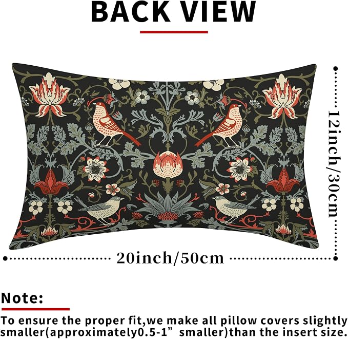 Chinoiserie Floral Bird Colorful Lumbar Pillow Covers 12X20 Set of 2 Orange Sage Green Pimpernel Flower Throw Pillow Cases Vintage Art Modern Home Decor for Couch Patio Sofa Porch