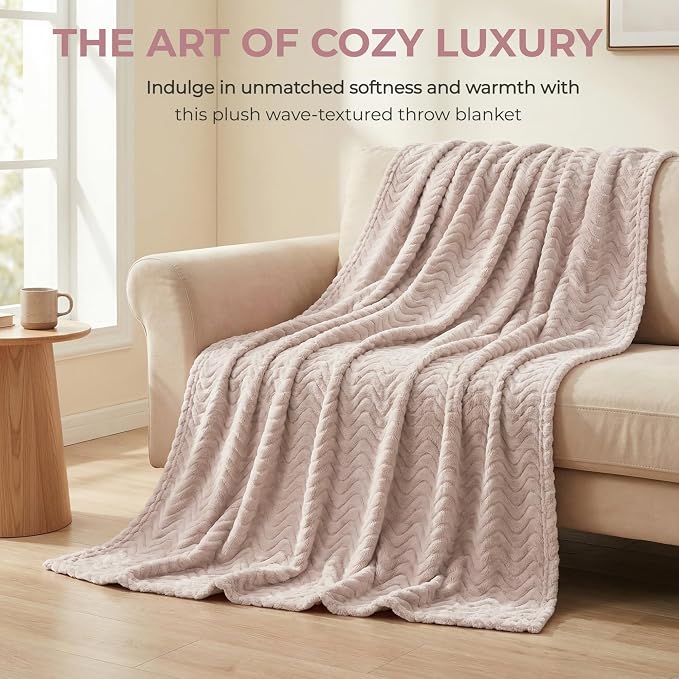 Exclusivo Mezcla Soft Fleece Blanket King Size, Cozy Lightweight Blankets with Decorative Wave Textured Suitable for All Season Use, Camel, 90x104 Inches | 90"x104" Breathable Lightweight Flannel Blanket for Summer, Plush Cozy Jacquard Wave for Home Decor
