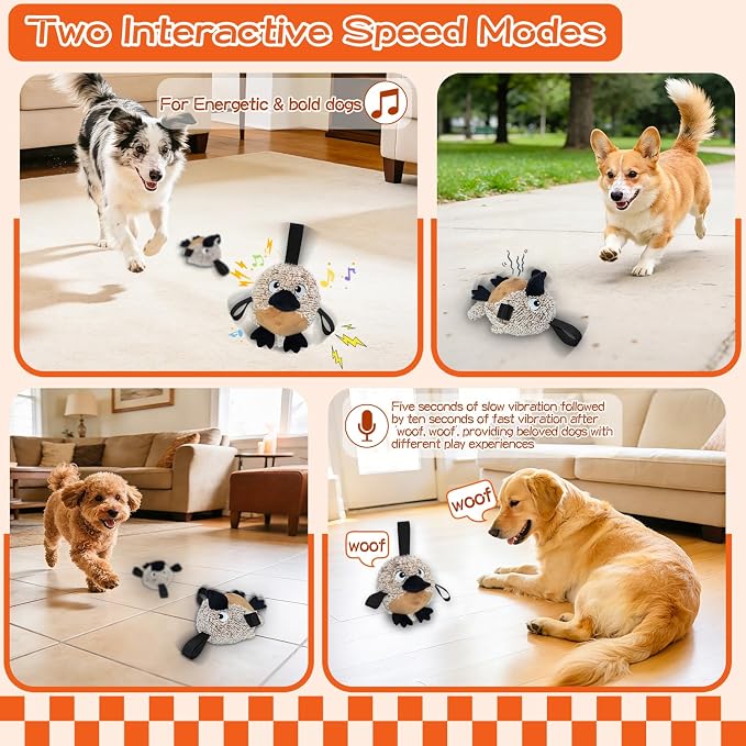 Interactive Dog Toy Automatic Bouncing Ball with Real Barks 2 Jumping Modes USB Type-C Rechargeable Motorized Plush Core for Small Medium Dogs Indoor Outdoor Exercise Gift