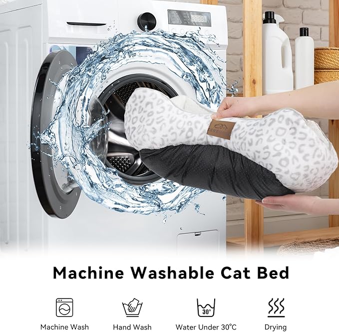 Zerbuger 20in White Leopard Rectangle Cat Dog Bed Machine Washable Sofa | Sleeping for Large Medium Small Pets Indoor Outdoor, Non-Slip Bottom Soft Puppy Bed Durable Orthopedic Calming Pet Cuddler