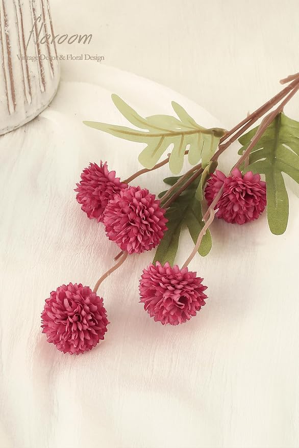 5pcs Dark Pink Faux Silk Mums Artificial Flowers, Bulk Fake Small Mini Chrysanthemums with Stems for DIY Fuchsia Wedding Centerpieces Floral Arrangements Vase Fillers Home Decorations