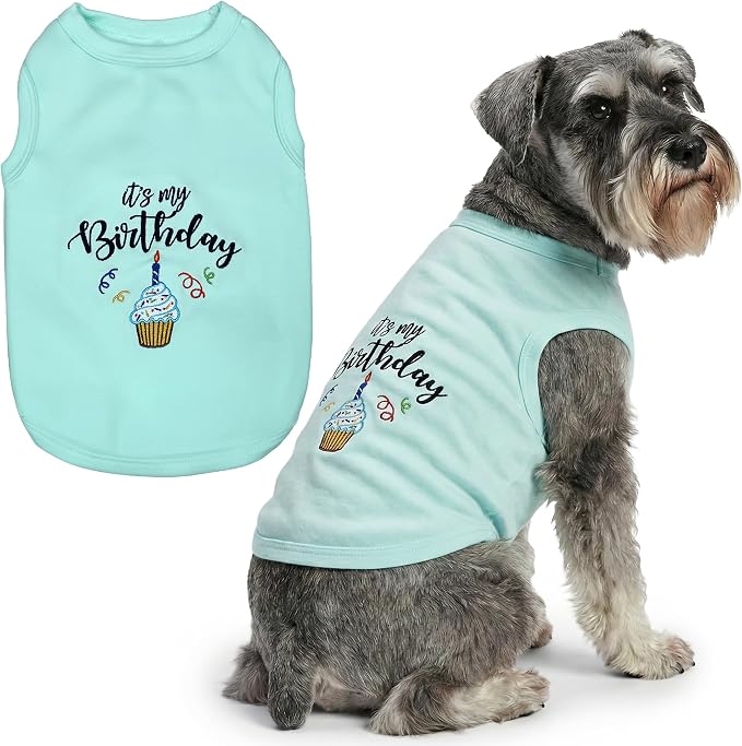 Parisian Pet Dog Shirt – 100% Cotton Shirts for Large Dogs – Blue Sleeveless Pet Clothes – Lightweight and Breathable Dog Birthday Shirt – Boy Dogs Clothes - Stretchy Pet T Shirts