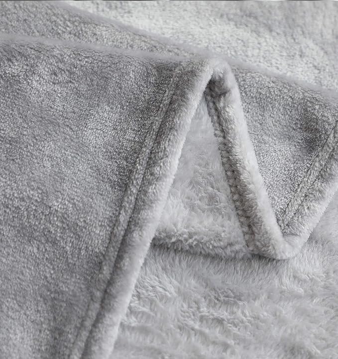 TASTHROW Large Flannel Fleece Throw Blanket, 50×70 Inch - Light Grey | Cozy Lightweight Thick Blanket - All Seasons Suitable for Women, Men and Kids (Two Pack)
