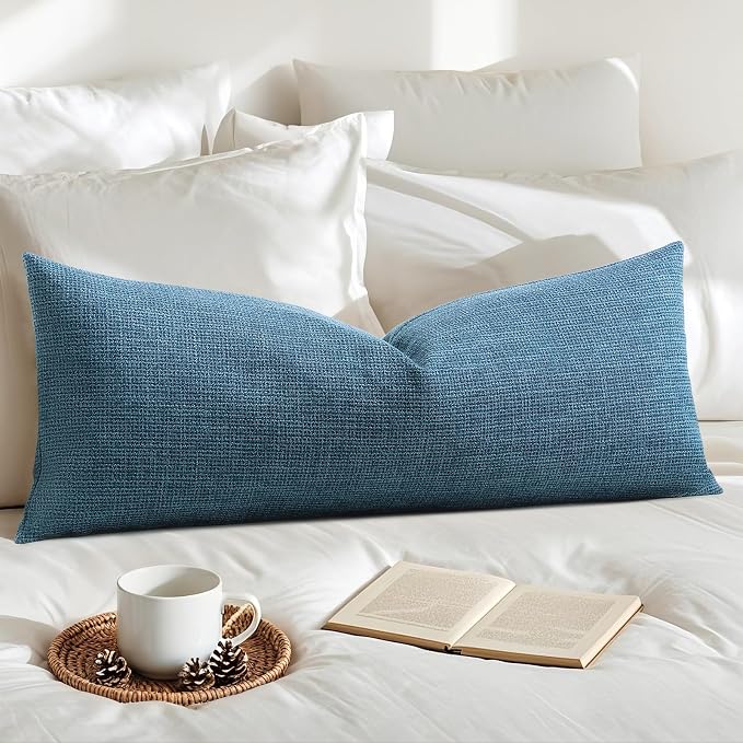 OTOSTAR Linen Throw Pillow Cover Set of 1 Decorative Long Lumbar Pillowcase Rectangle Cushion Cover 14x36 Inch for Home Decor Sofa Bedroom Car 35 x 90CM Dark Blue