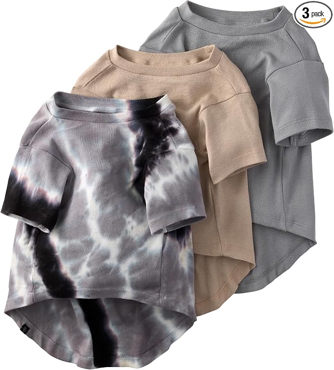 Pet Passion Toby II Dog T-Shirt, 3 Pack, Black Sand Tie Dye, XX-Large | GOTS-certified organic cotton short-sleeve tee. Breathable, soft & sustainable for everyday wear.