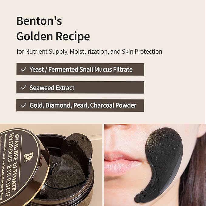 BENTON Snail Bee Ultimate Hydrogel Eye Patch (60pcs) - Hydrating | Snail Mucin | Reusable & Cooling Eye Patches
