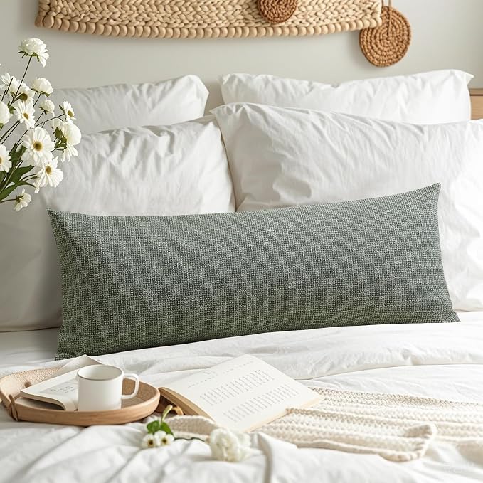 OTOSTAR Linen Throw Pillow Cover Set of 1 Decorative Long Lumbar Pillowcase Rectangle Cushion Cover 14x36 Inch for Home Decor Sofa Bedroom Car 35 x 90CM Olive Green