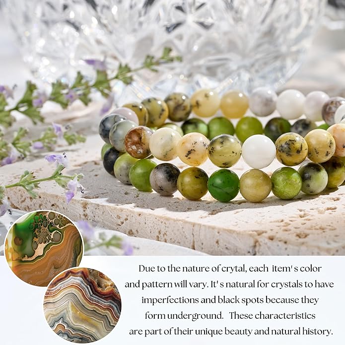 Bivei Natural Gemstone Semi Precious Healing Crystals Handmade Stretchy Round Beads Bracelet,Stocking Stuffers for Women Enhance Positive Energy