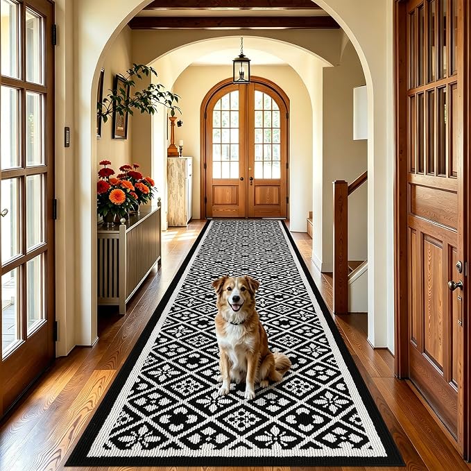 Ileading Runner Rugs for Hallways 2.6x10ft Heavy-Duty Durable Entryway Floor Mat with Non Slip Rubber Backing for Busy Traffic Extended Indoor Doormat Machine Washable Kitchen Throw Rug(Black)