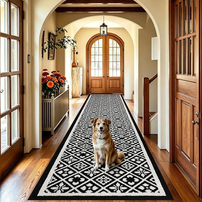 Ileading Hallway Runner Rug 2.6'x12' Heavy-Duty Durable Entryway Floor Mat with Non Slip Rubber Backing for Busy Traffic Extended Indoor Doormat Machine Washable Kitchen Throw Rug for Corridor(Black)
