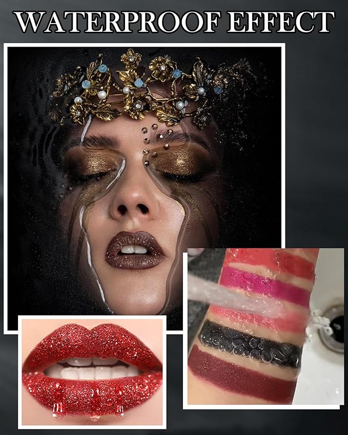 Diamond Glitter Matte Lipstick,Pink Shiny Lip Gloss Lip Tint Stain,Sparkling High Pigment Longlasting Waterproof Non-Stick Cup Lipgloss Lipstick,Shimmer Tinted Lip Blam Lipstain for Women Makeup-05