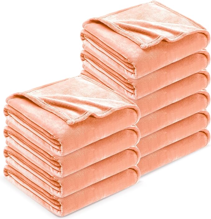 DREAMNINE Pack of 10 Fuzzy Soft Fleece Throw Blanket for Couch Sofa 50" x 60", Decorative Solid Lightweight Velvet Blankets for Chair, Cozy Accent Shaggy Plush Flannel Blanket for Bedroom, Peach