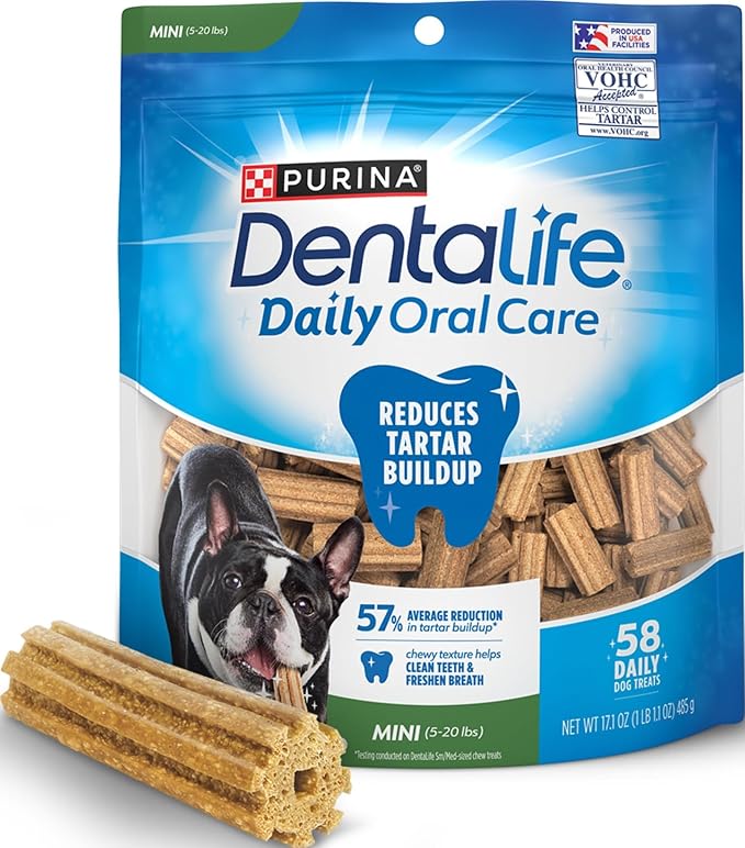 Dentalife Purina Daily Oral Care Dental Dog Treats for Small Dogs, 58 ct | For small dogs 5-20 lbs, chicken-flavored dental chews that freshen breath and fight tartar buildup, made in the USA