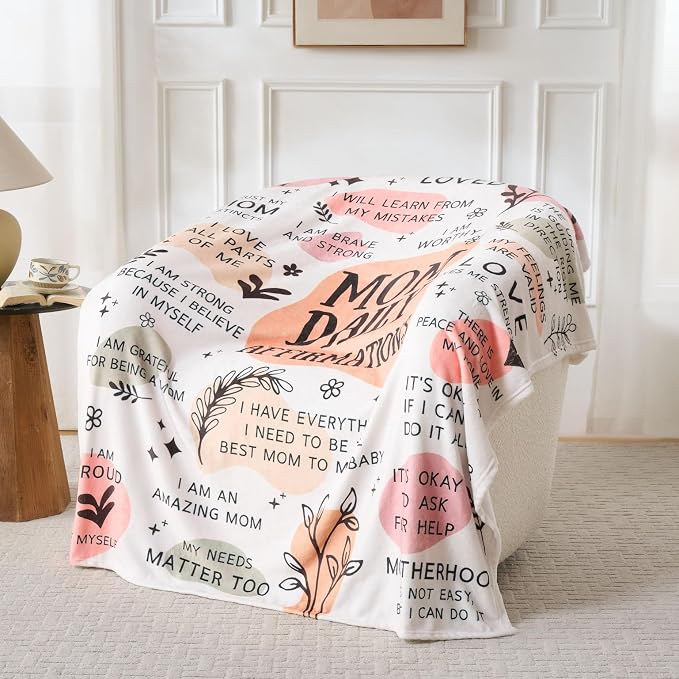 New Mom Gift Blanket 50x60 Inch – Soft Cozy Throw with Inspirational Words, Postpartum Gifts for New Mothers, Mother’s Day Birthday