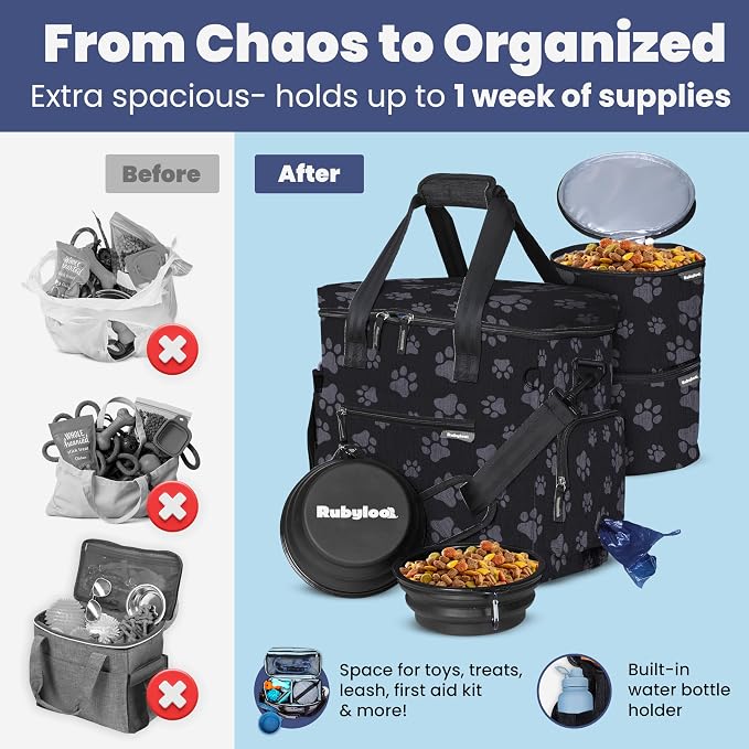 Rubyloo Original Doggy Bag™ Dog Travel Bag for Supplies with Travel Bowls