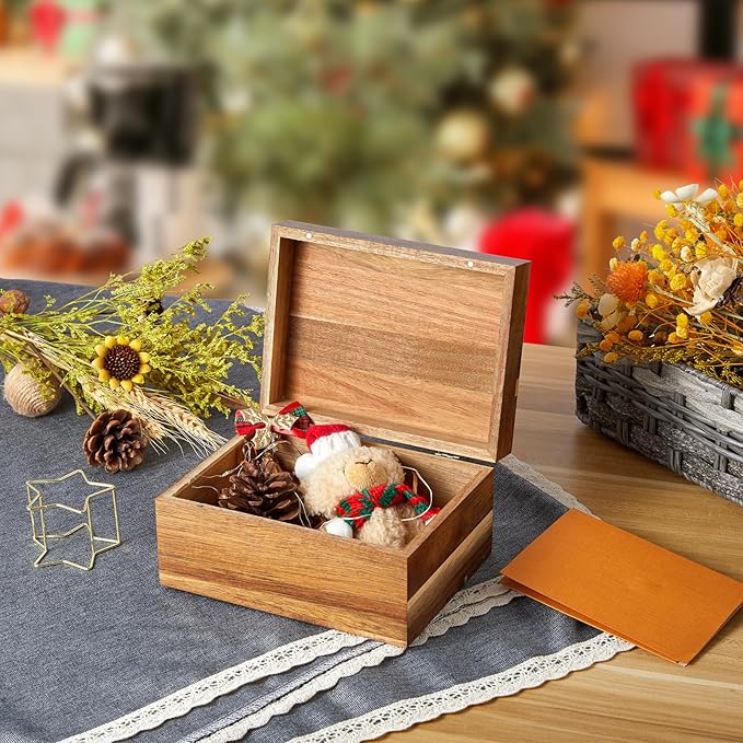 DRASTAR Keepsake Box, Acacia Wood Memory Box with Hinged Lids, Wooden Jewelry Box, Small Storage Box,3x5, 4x6 Decorative Card Box, Bridal Shower Gifts