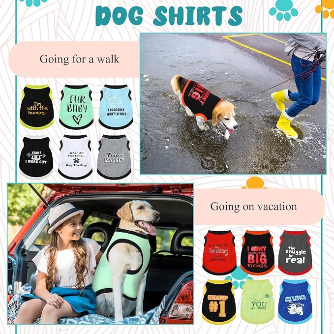 Bbto 12 Pcs Dog Shirts, Summer Printed Puppy Clothes,X-Small | Breathable Pet Clothes for Small Cats Dogs, Cool and Soft Shirts with Funny Letters, 12 Styles Chihuahua Puppy Outfits