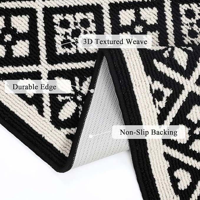 Ileading Laundry Room Runner Rug 2x5ft Non Slip Farmhouse Kitchen Floor Mats with Rubber Backing Machine Washable Indoor Doormat Low-Profile Carpet for Hallway Entryway(Black)