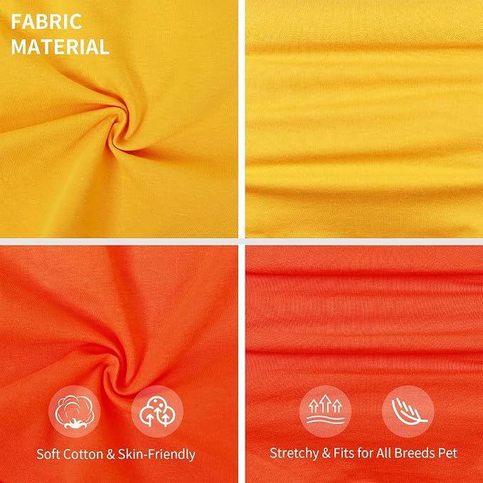 Koneseve Dog Shirts Soft Plain Solid T-Shirt Stretchy - Yellow & Orange L | 2-Pack Breathable Cotton Clothes for Small Dogs & Cats, Easy Tee Pull-On, All-Season Cozy Daily Wear & Outdoor Free Moves