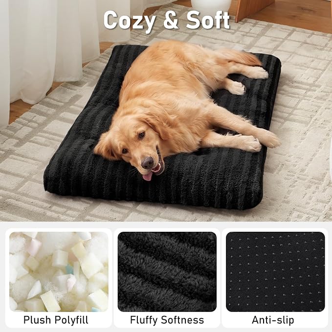 FURTIME Washable Dog Bed Medium Size Dogs, Deluxe Dog Crate Beds | Comfy Fluffy Kennel Pad Anti-Slip Pet Sleeping Mat, Machine Washable Dogs Pillow, 29"x21"x3", Black