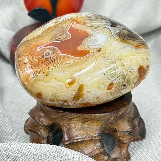 Natural Agate Chalcedony Stone – Silky gem Handheld Raw Polished Gemstone, Unique Silky-Banded Agate Crystal, Healing Energy Specimen for Collection or Home Décor