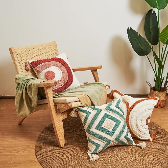 lifein 18x18 Pillow Covers-Throw Pillow Cover Tufted Boho Jacquard Pillow Covers Farmhouse Decorative Pillow Cover Pillow Cases for Gift Couch Sofa Bed Chair Living Room Home Decor
