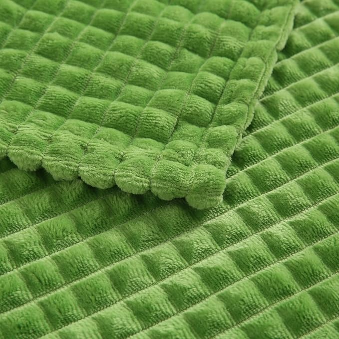 Puncuntex Fleece Throw Blanket Apple Green 50"×60" with Square Grid Design | Super Soft Plush Cozy Flannel Throw Blanket Luxury for Couch Sofa Chair