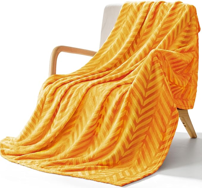 Whale Flotilla Flannel Fleece Fall Throw Blanket for Couch, Lemon Yellow | Lightweight Breathable Soft Sofa Throws, Plush Fluffy Chevron Design Decorative Blankets for Home Life, 50x60 Inch