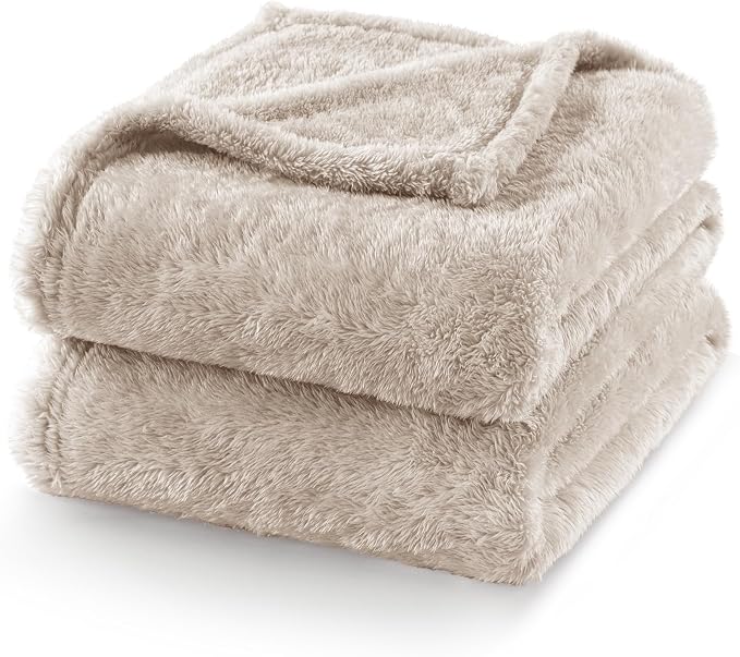 Exclusivo Mezcla Fuzzy Plush Fleece Bed Blanket Queen Size, Camel | 90x90 Inches, Super Soft and Cozy Bed Blanket, Fluffy Decorative Bedding for Livingroom, Bedroom, All Season