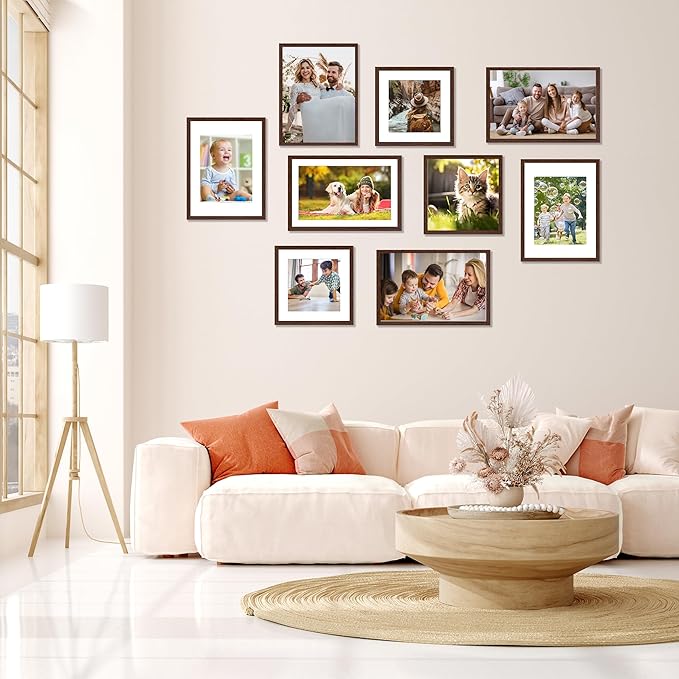 12x16 Picture Frame Brown Set of 2, Photo Frame with HD Plexiglass, Display Pictures 8.5x11 with Mat or 11x17 Without Mat, Brown Picture Frames Collage Wall Decor, Gallary Wall Frame