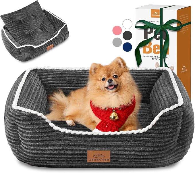 Zerbuger 25in Dark Grey Rectangle Cat Dog Bed Machine Washable Sofa | Sleeping for Large Medium Small Pets Indoor Outdoor, Non-Slip Bottom Soft Puppy Bed Durable Orthopedic Calming Pet Cuddler