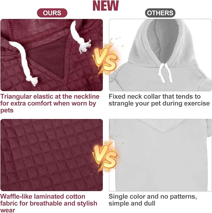 BEAUTYZOO Dog Hoodies Sweater for Large Dogs,Waffle‑Like Laminated Pet Coat | Warm Dog Sweatshirt with Pocket & Leash Hole,Pullover Clothes for Girl Boy Dogs,Stretchy & Easy‑On‑Off,Labrador & Great Danes