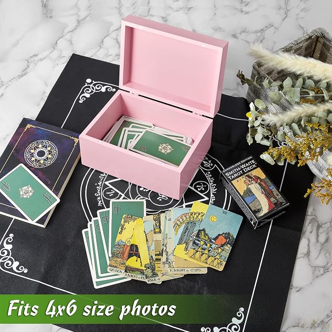 DRASTAR Wooden Box, Small Keepsake Box, Memory Box for Keepsakes, Cute Jewelry Box, Wedding Memory Box with Lids, Pink Decorative Box
