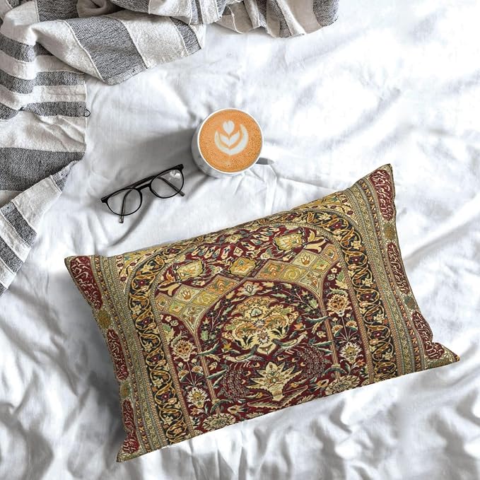 Hereke Turkish Antique Silk Rug Print Pillow Covers Decorative Lumbar Throw Pillowcase 12x20 Inch Couch Cushion Cover for Home Decor Living Room Bedroom College Dorm Bed Car Sofa