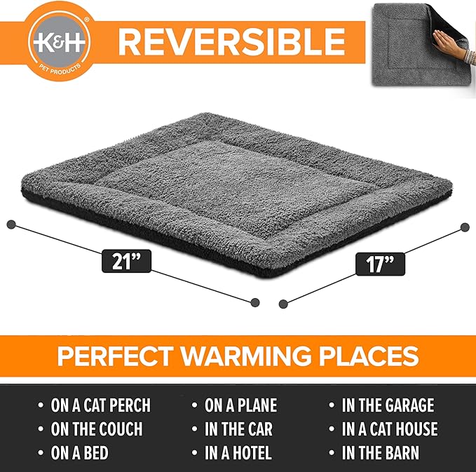 K&H Cat Bed, Self-Warming Pet Pad, Reversible Gray/Black