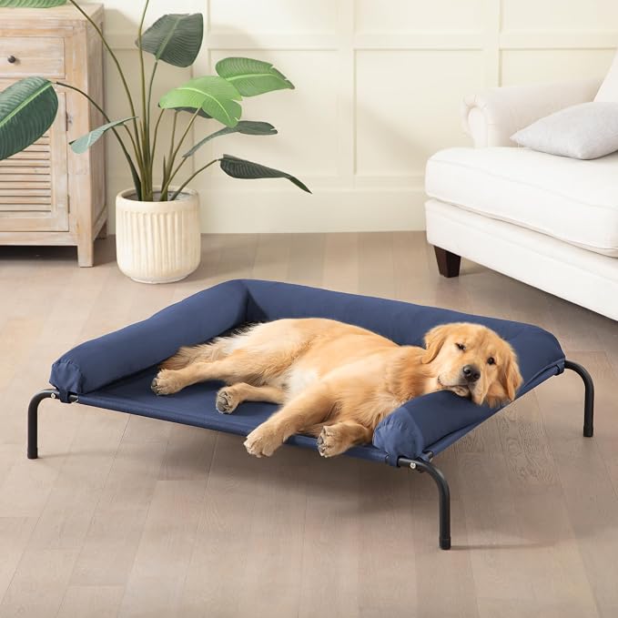 Cooling Elevated Dog Bed for Large Dogs, Outdoor Raised Dog Beds Dogs Cot | Dogs Bed W/Breathable Mesh, Pet Cots W/Removable Waterproof Bolster