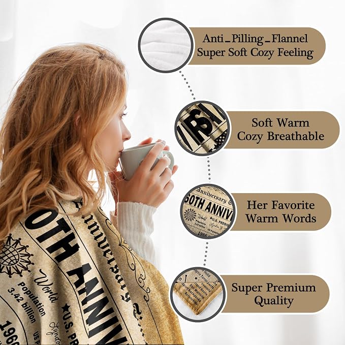 60th Anniversary Blanket Gifts Gift for 60th diamond Wedding Anniversary Sixty Years of Marriage Gifts for Couple Wife Husband Dad Mom Parents Grandpa Grandma Grandparents Back in 1966 Blanket 60x50