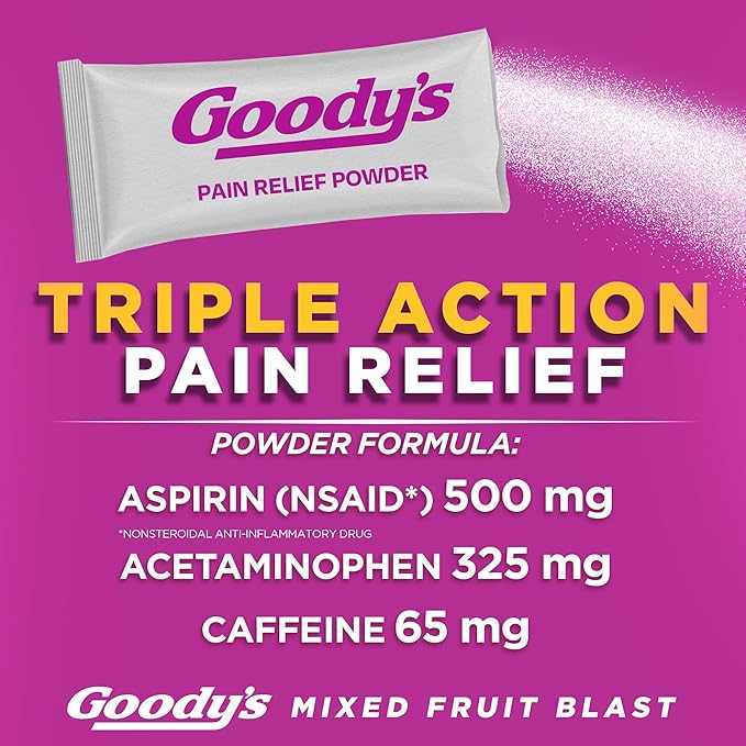 Goody's Headache Powder, Headache Relief with Acetaminophen and Aspirin, Mixed Fruit Blast Flavor Dissolve Packs, 4 Powder Sticks, 6 Pack