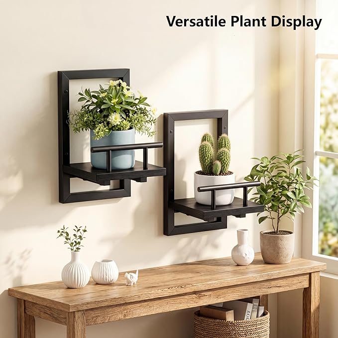 Sbosbo Floating Shelves for Wall Plant Shelf Indoor Wall Mounted Shelves | Wall Planters for Indoor Floating Plant Shelves for Bedroom, Living Room, Kitchen, Office, Bathroom Decor (Black, 2 Pack)