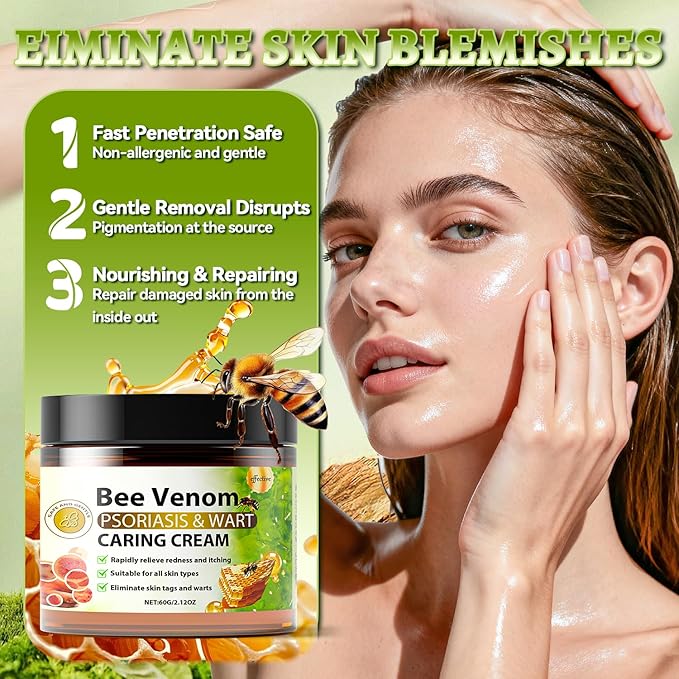 Bee Venom Skin Treatment Cream, Long-Lasting Hydrating & Natural Restoration Balm For All Skin Types, Scientifically-Validated Bee Venom Comprehensive Cream, 2.12 OZ