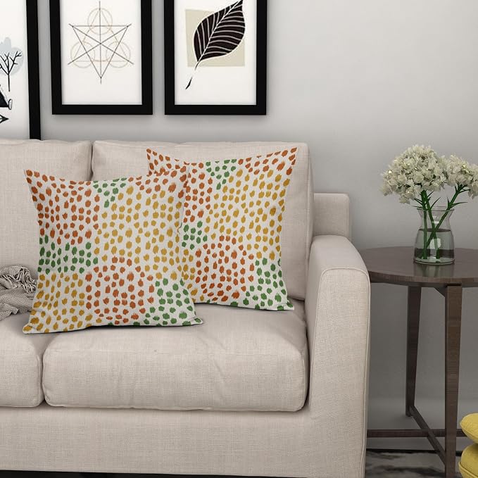 Orange Yellow Green Pillow Covers 20x20 Set of 2 Fall Colored Art Dot Decorative Throw Pillows Trendy Print Outdoor Pillowcase Holiday Seasonal Cushion Cover Linen Pillow Case Decor for Sofa Couch Bed