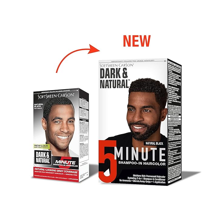 SoftSheen-Carson Dark & Natural Hair Color for Men 5 Minutes, Gray Coverage for Up To 6 Weeks, Shampoo-in Permanent Hair Dye, Jet Black, Ammonia Free, Natural Black