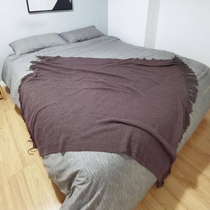 LOMAO Knitted Throw Blanket with Tassels Bubble Textured Soft Blanket Lightweight Throws for Couch Cover Home Decor (Grey Purple, 50x60)