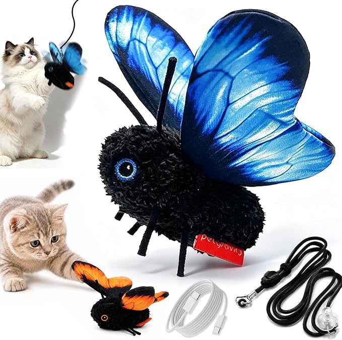 Smart Sensing Flapping Butterfly Toy Interactive Cat, Automatic Motion Sensor Cat Toy for Indoor, Realistic Flying Butterfly Pet Toy for Kittens Boredom Relief Exercise & Interactive Play (Blue)
